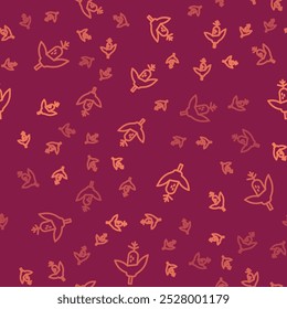 Brown line Corn icon isolated seamless pattern on red background.  Vector