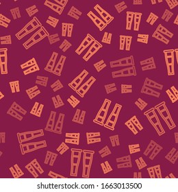 Brown line Crutch or crutches icon isolated seamless pattern on red background. Equipment for rehabilitation of people with diseases of musculoskeletal system.  Vector Illustration