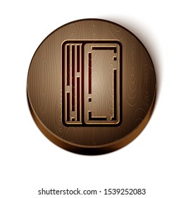 Brown line Deck of playing cards icon isolated on white background. Casino gambling. Wooden circle button. Vector Illustration