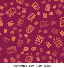 Braune Linie Deck der Spielkarten Symbol isoliert nahtlose Muster auf rotem Hintergrund. Casino-Glücksspiel. Vektorillustration-Illustration