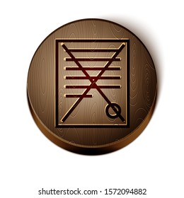 Brown line Delete file document icon isolated on white background. Rejected document icon. Cross on paper. Wooden circle button. Vector Illustration