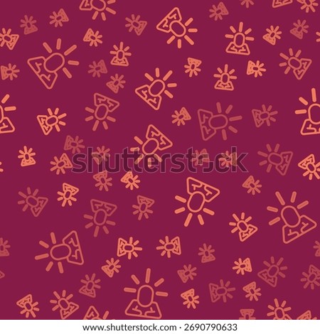 Brown line Depression and frustration icon isolated seamless pattern on red background. Man in depressive state of mind. Mental health problems.  Vector