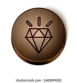 Icono de dientes de diamante de línea marrón aislado en fondo blanco. Botón de círculo de madera. Ilustración vectorial