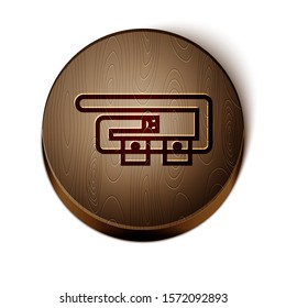 Brown line Diving belt icon isolated on white background. Scuba gear. Diving underwater equipment. Wooden circle button. Vector Illustration