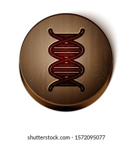 Brown line DNA symbol icon isolated on white background. Wooden circle button. Vector Illustration