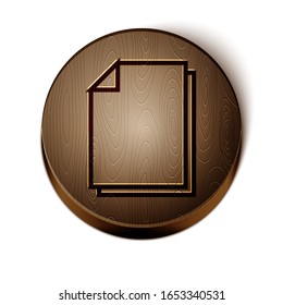 Icono de documento de línea marrón aislado en fondo blanco. Icono de archivo. Icono de lista de comprobación. Concepto de negocio. Botón de círculo de madera.  Ilustración vectorial