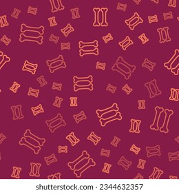 Brown line Dog bone icon isolated seamless pattern on red background. Pets food symbol.  Vector