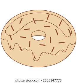 Brown line donut. Cute flat vector illustration with dessert theme. Food.