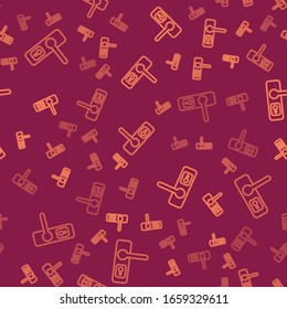 Brown line Door handle icon isolated seamless pattern on red background. Door lock sign.  Vector Illustration