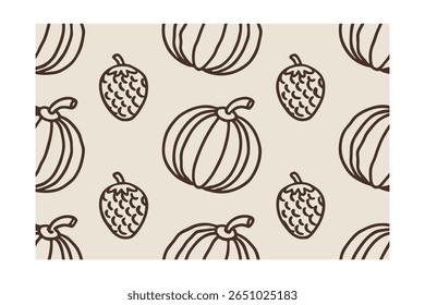 Linha marrom desenhos abóboras bolotas em um bege .