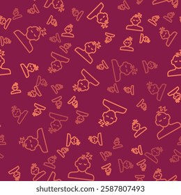 Brown line Dreams icon isolated seamless pattern on red background. Sleep, rest, dream concept. Resting time and comfortable relaxation.  Vector