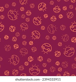 Brown line Earth core structure crust icon isolated seamless pattern on red background.  Vector