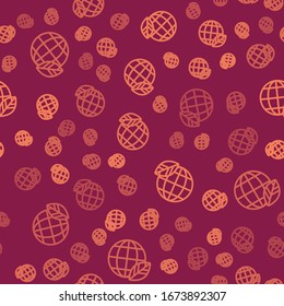 Braune Linie Erdkugel und Blatt Symbol einzeln auf rotem Hintergrund. Welt- oder Erdzeichen. Geometrische Formen. Umweltkonzept. Vektorillustration-Illustration