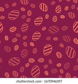 Brown line Easter egg icon isolated seamless pattern on red background. Happy Easter.  Vector Illustration