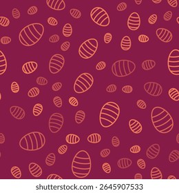 Brown line Easter egg icon isolated seamless pattern on red background. Happy Easter.  Vector Illustration