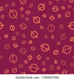 Brown line Electric circuit scheme icon isolated seamless pattern on red background. Circuit board.  Vector Illustration