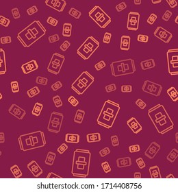 Brown line Electric light switch icon isolated seamless pattern on red background. On and Off icon. Dimmer light switch sign. Concept of energy saving.  Vector Illustration