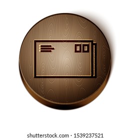 Brown line Envelope icon isolated on white background. Email message letter symbol. Wooden circle button. Vector Illustration