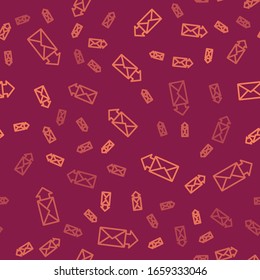 Brown line Envelope icon isolated seamless pattern on red background. Email message letter symbol.  Vector Illustration