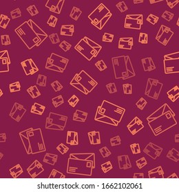 Brown line Envelope icon isolated seamless pattern on red background. Email message letter symbol.  Vector Illustration