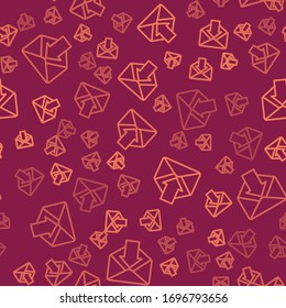 Brown line Envelope icon isolated seamless pattern on red background. Received message concept. New, email incoming message, sms. Mail delivery service.  Vector Illustration