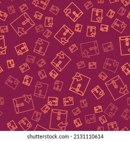 Brown line Envelope icon isolated seamless pattern on red background. Received message concept. New, email incoming message, sms. Mail delivery service.  Vector Illustration