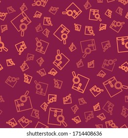 Brown line Envelope mail with magnifying glass icon isolated seamless pattern on red background.  Vector Illustration