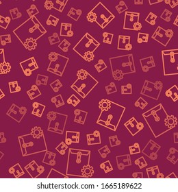 Brown line Envelope setting icon isolated seamless pattern on red background.  Vector Illustration