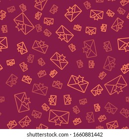 Braune Linienumschlag mit Sternsymbol einzeln auf rotem Hintergrund. Wichtige E-Mail-Adresse, fügen Sie dem Lieblingssymbol hinzu. Starrte E-Mail. Vektorillustration-Illustration