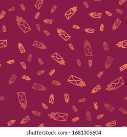 Brown line Express envelope icon isolated seamless pattern on red background. Email message letter symbol.  Vector Illustration