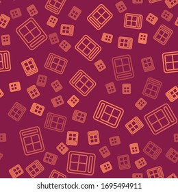 Brown line Eye shadow palette with brush icon isolated seamless pattern on red background.  Vector Illustration