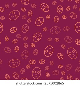 Brown line Facial cosmetic mask icon isolated seamless pattern on red background. Cosmetology, medicine and health care.  Vector Illustration