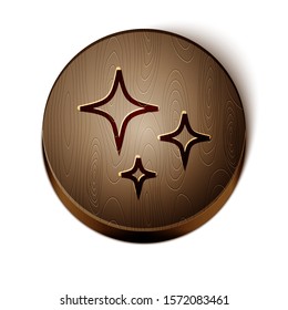Brown line Falling star icon isolated on white background. Shooting star with star trail. Meteoroid, meteorite, comet, asteroid, star icon. Wooden circle button. Vector Illustration