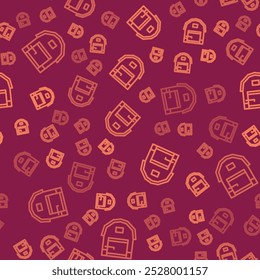Brown line Farm house icon isolated seamless pattern on red background.  Vector