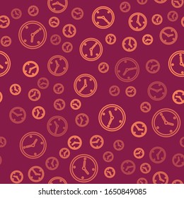 Brown line Fast time delivery icon isolated seamless pattern on red background. Timely service, stopwatch in motion, deadline concept, clock speed.  Vector Illustration