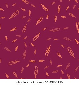 Brown line Feather pen icon isolated seamless pattern on red background.  Vector Illustration