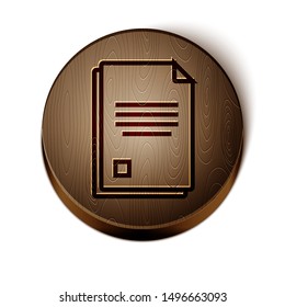 Brown line File document icon isolated on white background. Checklist icon. Business concept. Wooden circle button. Vector Illustration
