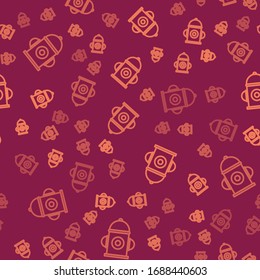 Brown line Fire hydrant icon isolated seamless pattern on red background.  Vector Illustration