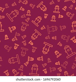 Icono del hidrante de línea marrón aislado sin fisuras en el fondo rojo. Ilustración vectorial