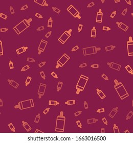 Brown line Firework icon isolated seamless pattern on red background. Concept of fun party. Explosive pyrotechnic symbol.  Vector Illustration