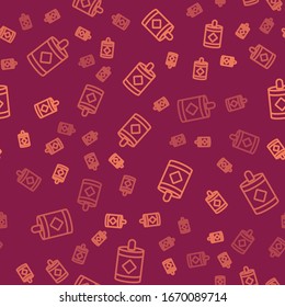 Brown line Firework icon isolated seamless pattern on red background. Concept of fun party. Explosive pyrotechnic symbol.  Vector Illustration