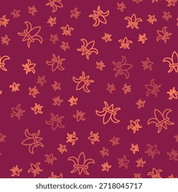 Linha marrom ícone Fleur De Lys isolado padrão sem costura no fundo vermelho.  Vetor