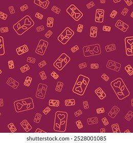 Línea marrón Icono de rosa de flores aislado sin patrón sobre fondo rojo.  Vector