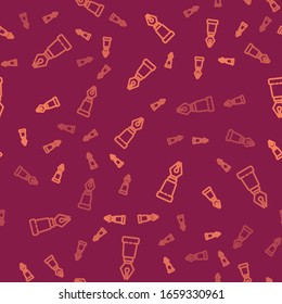 Brown line Fountain pen nib icon isolated seamless pattern on red background. Pen tool sign.  Vector Illustration
