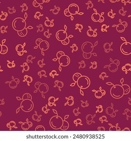 Brown line Fruit icon isolated seamless pattern on red background.  Vector