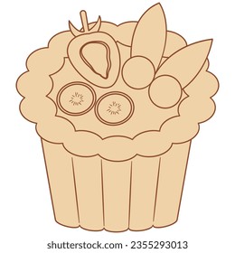 Brown line fruit tart. Cute flat vector illustration with dessert theme. Food.