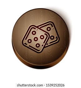 Brown line Game dice icon isolated on white background. Casino gambling. Wooden circle button. Vector Illustration