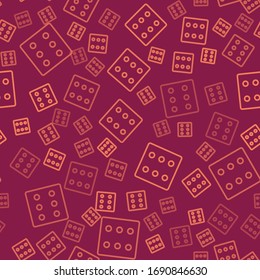 Brown line Game dice icon isolated seamless pattern on red background. Casino gambling.  Vector Illustration