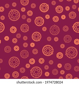 Brown line Gear and arrows, workflow concept icon isolated seamless pattern on red background. Gear reload sign.  Vector Illustration