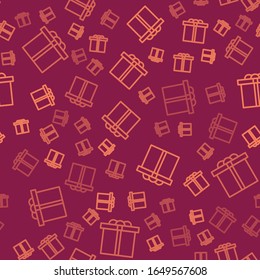 Brown line Gift box icon isolated seamless pattern on red background. Happy Birthday.  Vector Illustration